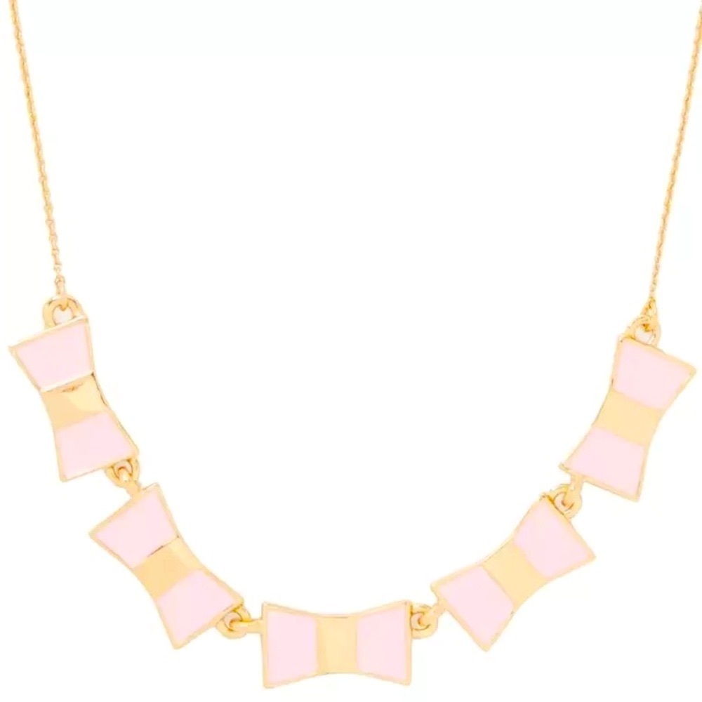 Kate Spade NWT Hanging Pink Enamel Multi Bows Necklace Shoppe Gold Plated New